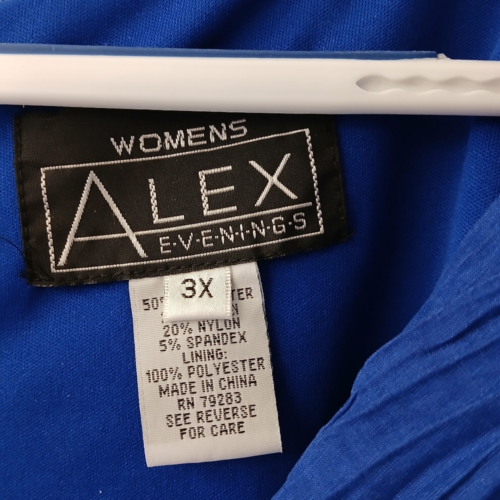 Alex Evenings Royal Blue Textured Short Sleeve Blouse with Brooch Accent - Picture 2 of 11
